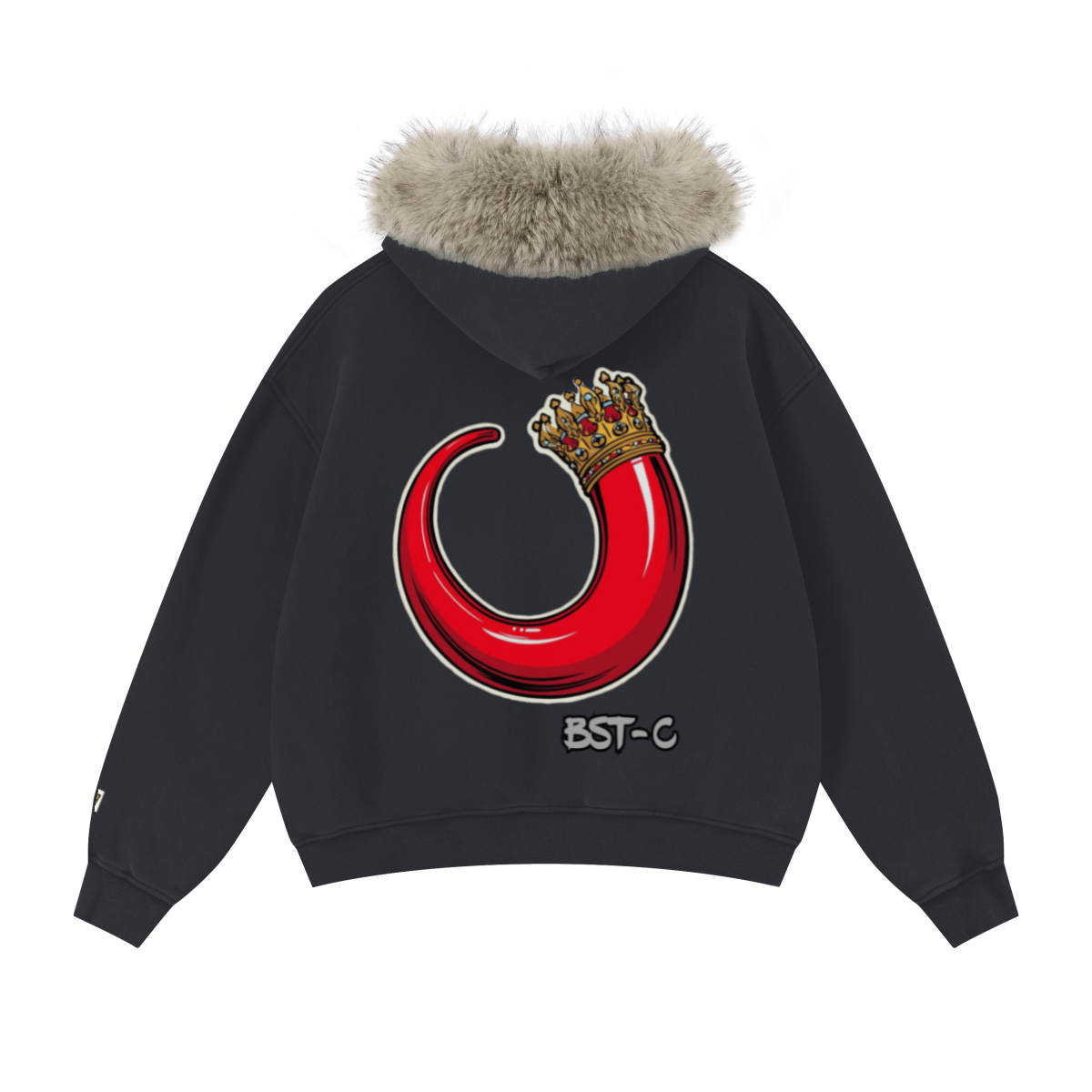 400GSM Women‘s Vintage Boxyfit Faux Fur Collar Zipper Hoodie Vintage Dark Grey