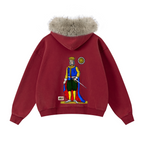 400GSM Women‘s Vintage Boxyfit Faux Fur Collar Zipper Hoodie Vintage Rust Red