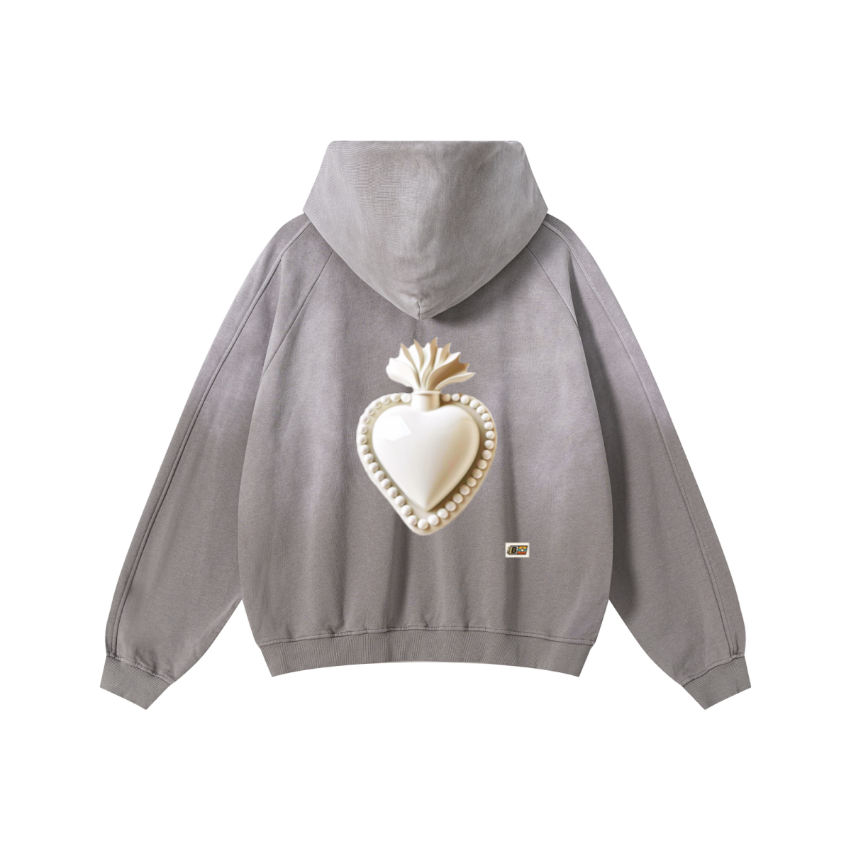 370GSM Unisex Monkey Wash Raw-Edge PP-Sprayed French Terry Hoodie Vintage Medium Grey