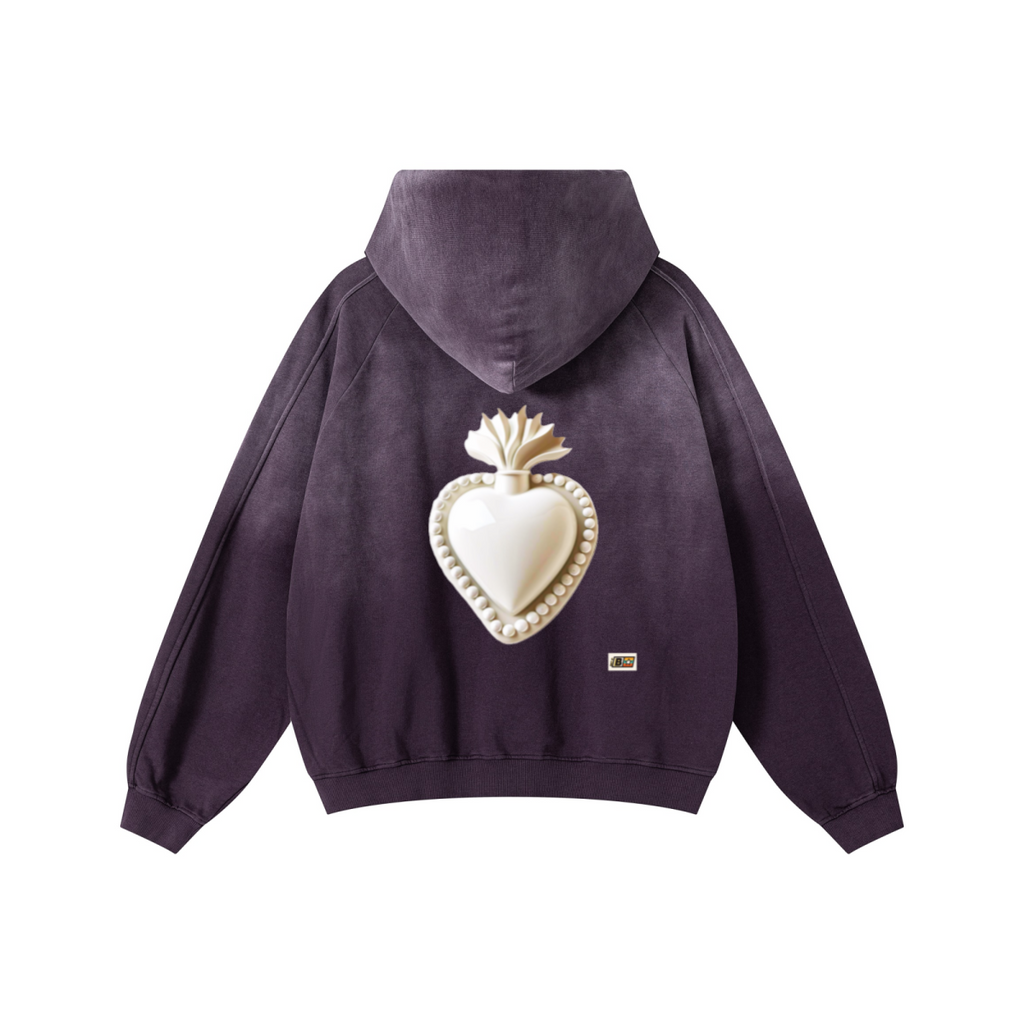 370GSM Unisex Monkey Wash Raw-Edge PP-Sprayed French Terry Hoodie Vintage Purple