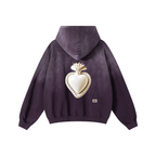 370GSM Unisex Monkey Wash Raw-Edge PP-Sprayed French Terry Hoodie Vintage Purple