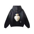 370GSM Unisex Monkey Wash Raw-Edge PP-Sprayed French Terry Hoodie Vintage Black