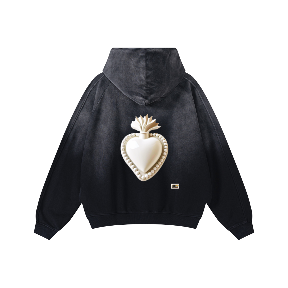 370GSM Unisex Monkey Wash Raw-Edge PP-Sprayed French Terry Hoodie Vintage Black