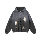 370GSM Unisex Monkey Wash Raw-Edge PP-Sprayed French Terry Hoodie Vintage Dark Grey