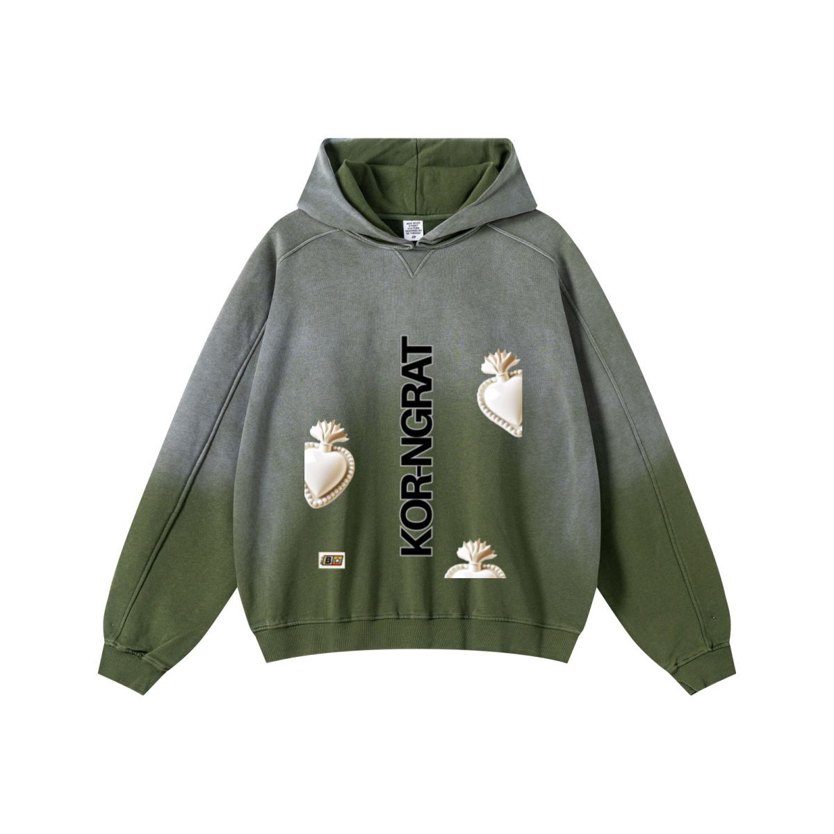 370GSM Unisex Monkey Wash Raw-Edge PP-Sprayed French Terry Hoodie Vintage Military Green